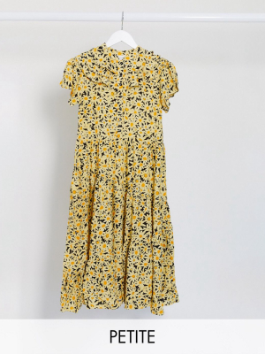 Topshop Petite Daisy Print Midi Dress In Yellow