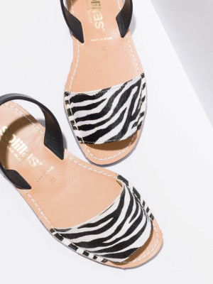 Cebra Fresca - Zebra Print Fur Leather Menorcan Sandals