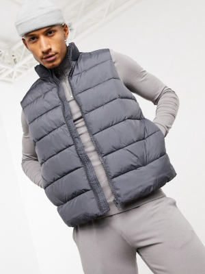 Asos Design Puffer Vest In Charcoal