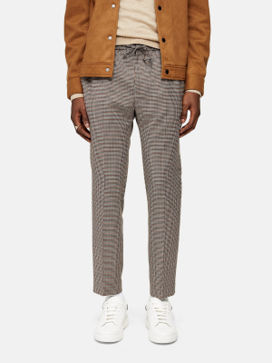 Brown Houndstooth Stretch Skinny Sweatpants