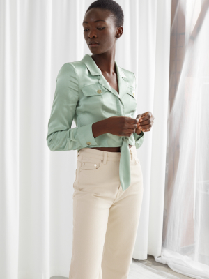 Shiny Structured Self-tie Blouse