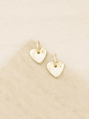 Simple Sweet Mother Of Pearl And 18k Gold Plated Heart Earrings