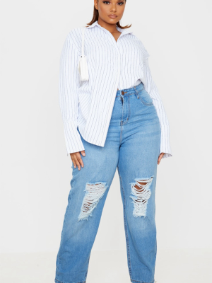 Plus Mid Blue Wash Ripped Boyfriend Jean