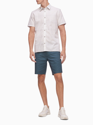 Hatch Print Button-down Short Sleeve Shirt