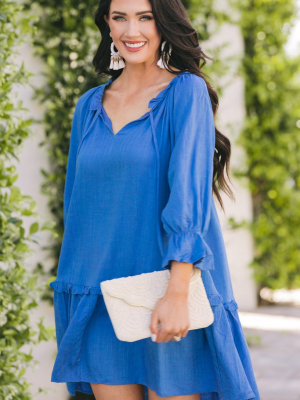 Always In The Lead Ocean Blue Linen Dress