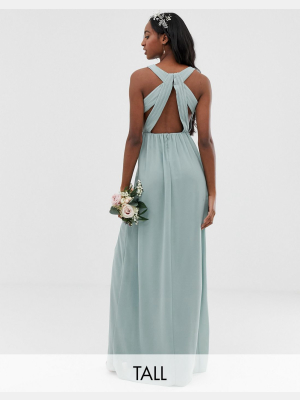 Tfnc Tall Bridesmaid Exclusive Pleated Maxi Dress With Back Detail In Sage