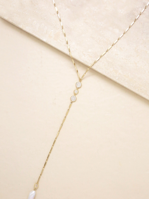 Elegant Freshwater Pearl And 18k Gold Plated Lariat Necklace