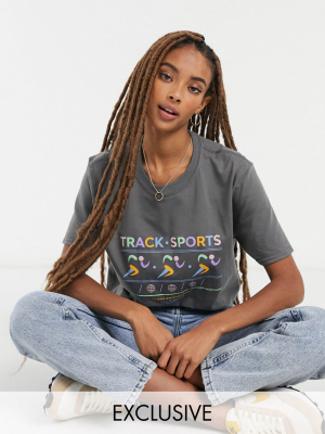 Daisy Street Relaxed T-shirt With Track Sports Print