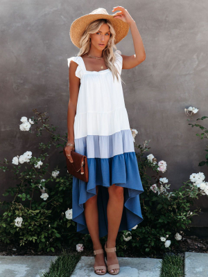 Melody Of Summer Pocketed High Low Tiered Midi Dress - Blue