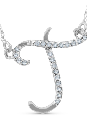 Pompeii3 1/4ct Diamond "t" Initial Pendant 18" Necklace 14k White Gold