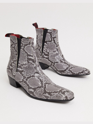 Jeffery West Carlito Cuban Chelsea Boots In Gray Snake Print