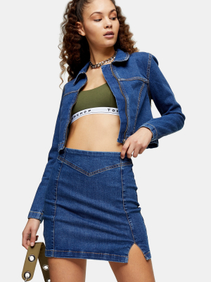 Mid Stone Stretch Denim Pelmet Mini Skirt