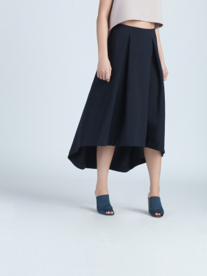 Piece Of Ring Pleated Midi Skirt - Black Blue