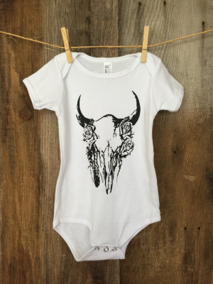 Bandit Baby "skull Roses" Onesie White/blk