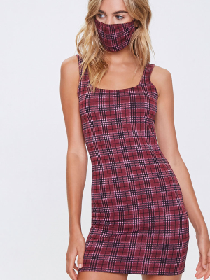 Plaid Mini Dress & Face Mask Set