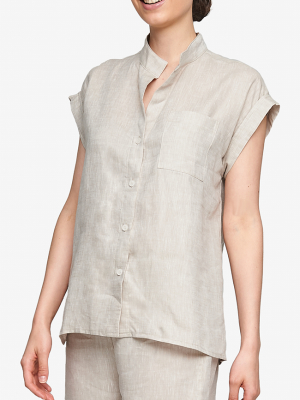 Cuffed Sleeve Shirt Sand Linen