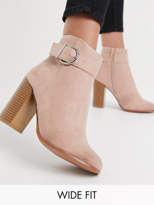 Asos Design Wide Fit Retreat Heeled Ankle Boots In Beige