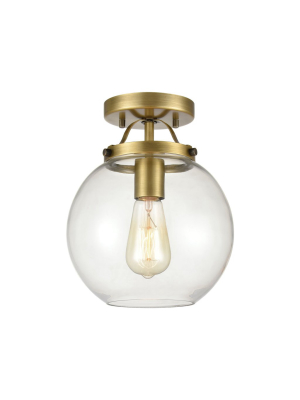 Bernice 1-light Semi Flush In Brushed Antique Brass With Clear Glass