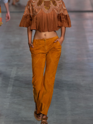 Silk Habotay Crop Top With Embellished Neckline