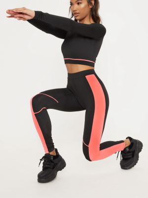 Black Knee Contrast Piping Gym Legging