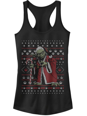 Junior's Star Wars Ugly Christmas Santa Yoda Racerback Tank Top