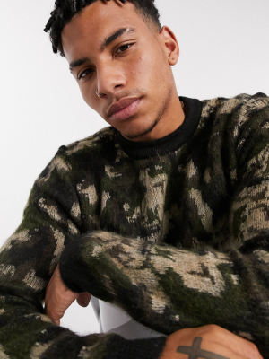 Topman Sweater In Green Camo