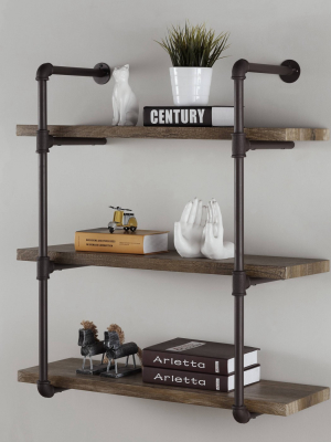 35" X 31.5" Three Tier Industrial Pipe Wall Shelf Natural - Danya B.