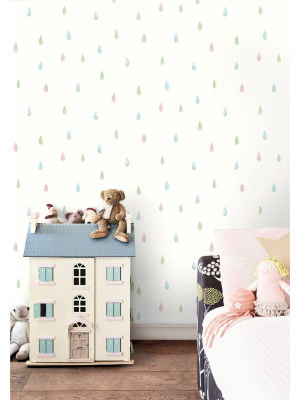 Raindrops Wallpaper In Pink, Blue, And Green From The Day Dreamers Collection By Seabrook Wallcoverings