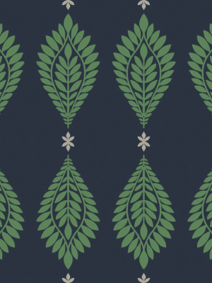 Mirasol Palm Frond Wallpaper In Midnight Blue And Spearmint From The Luxe Retreat Collection By Seabrook Wallcoverings