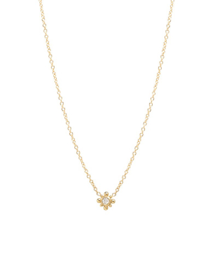 14k Tiny Bead Starburst & Diamond Necklace