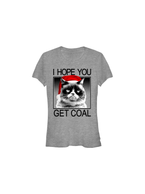 Junior's Grumpy Cat Christmas Get Coal T-shirt