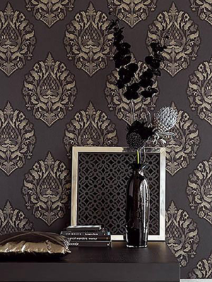 Kavala Charcoal Damask Wallpaper From The Savor Collection By Brewster Home Fashions