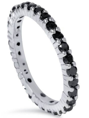 Pompeii3 1 1/2ct Black Diamond Eternity Ring 14k White Gold - Size 10