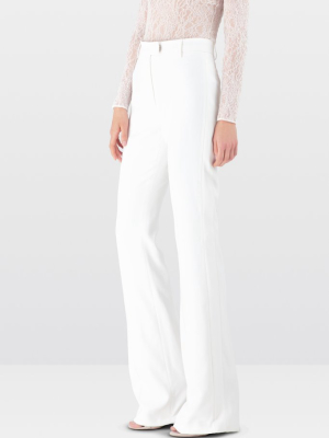 White Satin Crepe Tailored Trousers