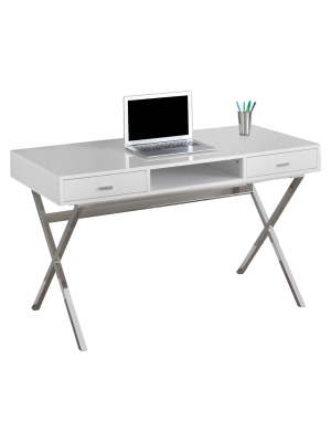 Chrome Metal Computer Desk - Glossy White - Everyroom