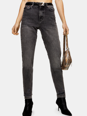 Considered Washed Black Rip Hem Mom Tapered Jeans