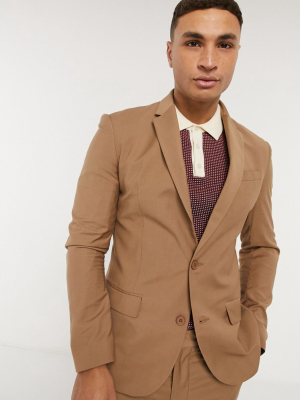 New Look Skinny Suit Jacket In Tan