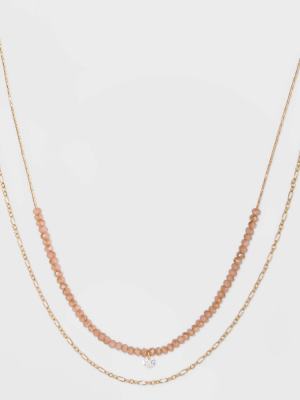 Two Rows Cubic Zirconium Layered Necklace - A New Day™ Gold