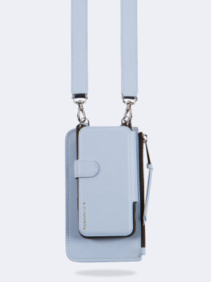 Smooth Leather Classic Zip Pouch - Light Blue/navy/silver