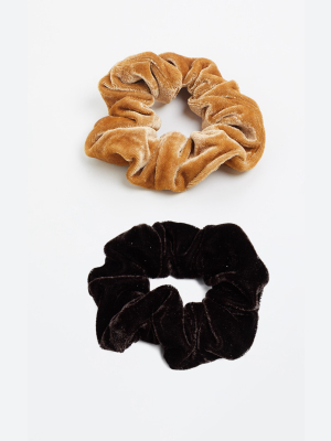 Tan And Chocolate Velvet Scrunchie Two Pack