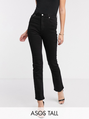 Asos Design Tall High Rise 'sassy' Cigarette Jeans In Black