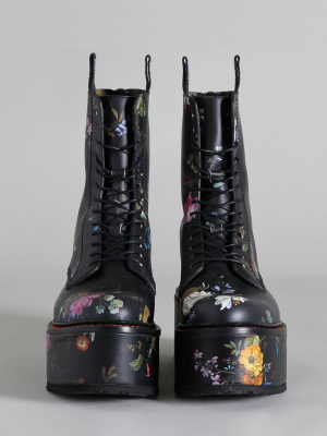 Double Stack Boot - Black Floral