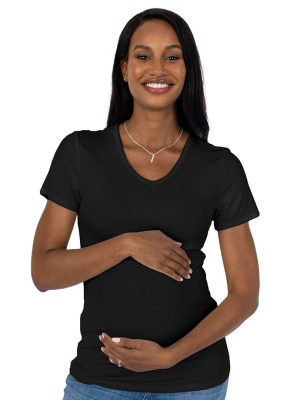 Ribbed Bamboo Maternity V-neck T-shirt | Black