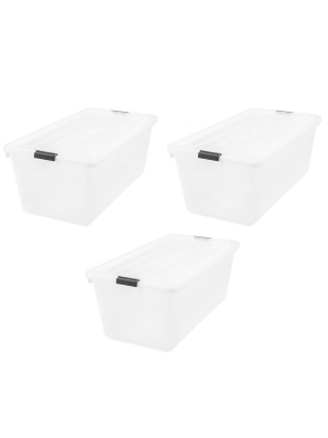Iris Usa Large 91 Qt Buckle Down Storage Caddy Bin Tote Container W/ Lid (3 Pk)