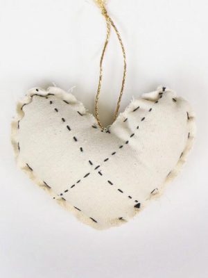 Hand-stitched Cotton Heart Ornament - Bone