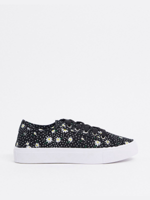 Asos Design Dizzy Lace Up Sneakers In Daisy Print