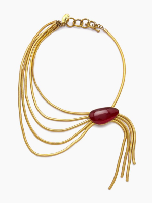 Nerissa Quartz Pendant Fringe Collar Necklace - Gold & Red