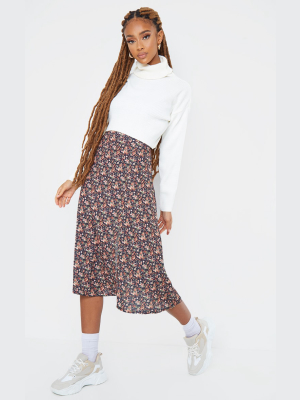 Rust Floral Floaty Midi Skirt