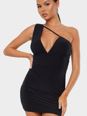 Black Asymmetric Plunge Bodycon Dress