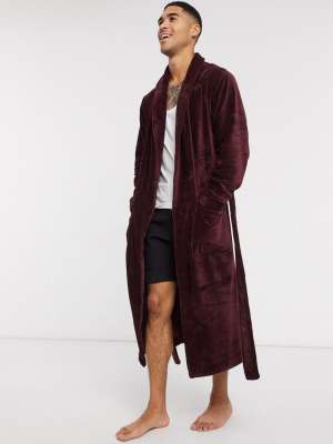 Asos Design Robe In Longer Length Burgundy Fleece